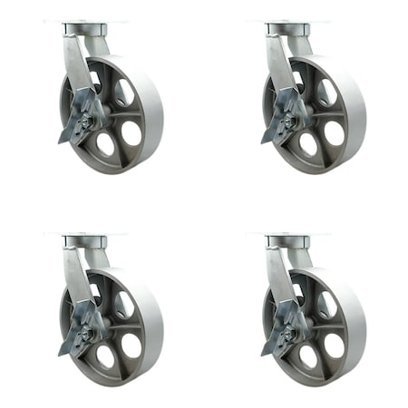 Service Caster 12'' Heavy Duty Semi Steel Cast Iron Swivel Caster Set with Brakes, 4PK CRAN-SCC-KP92S1230-SSR-SLB-4